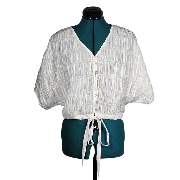 Bohme Alma Smocked Blouse in White Size Medium Like New - Picture 3 of 10